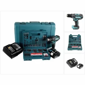 Makita DHP 482 SGK Akku Schlagbohrschrauber 18V 62Nm + 1x Akku 6,0Ah + Ladegerät + 100 Tlg. Bit Bohrer Set + Koffer 13